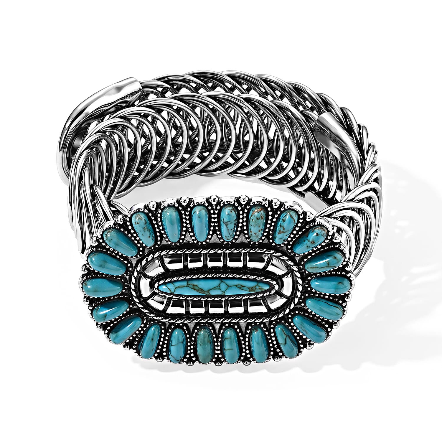 Southwest Style Blue Howlite 3.00 ctw Blooming Flowers Bangle