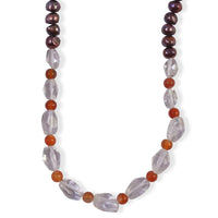 EverTrue Purple Pearl (D) and Multi Gemstone 15.00 ctw Necklace (18 Inches) in Platinum Bond