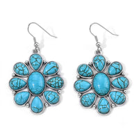 Blue Howlite 30.00 ctw Floral Earrings in Silvertone