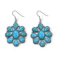 Blue Howlite 30.00 ctw Floral Earrings in Silvertone