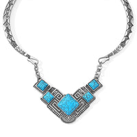 Blue Howlite 40.00 ctw Necklace (16.5-19.5 Inches) in Silvertone