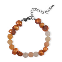 EverTrue Serpentine and Orange Pearl 38.00 ctw Bracelet in Stainless Steel (7.25-9.25In)