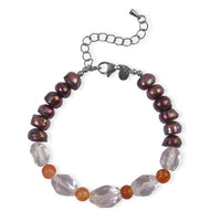 EverTrue Carnelian, Purle Pearl (D) and Austrian Crystal 7.00 ctw Bracelet in Stainless Steel (7.25-9.25In)