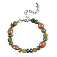 EverTrue Serpentine, Green and Orange Fresh Water Pearl (D) 25.00 ctw Bracelet in Stainless Steel (7.25-9.25In)