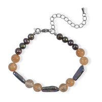 EverTrue Gold Quartz and Peacock Pearl 25.00 ctw Bracelet in Stainless Steel (7.25-9.25In)