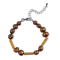 EverTrue Yellow Opal and Bronze Pearl (D) 15.00 ctw Bracelet in Stainless Steel (7.25-9.25In)