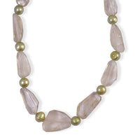 EverTrue Rutile Quartz and Green Pearl (D) 150.00 ctw Necklace (18 Inches) in Platinum Bond