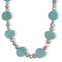 EverTrue Grey Pearl and Amazonite 165.00 ctw Necklace (18 Inches) in Platinum Bond
