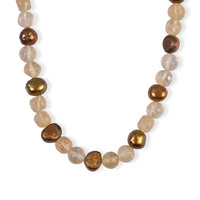 EverTrue Gold Quartz and Brown Pearl (D) 110.00 ctw Necklace (18 Inches) in Platinum Bond