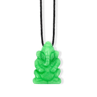 Green Aventurine 109.00 ctw 1.5 Carved Genish Necklace in Silvertone 16-19 Inches