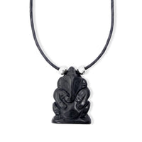 Black Agate Jade 109.00 ctw 1.5 Carved Genish Necklace (16-19 Inches) in Silvertone