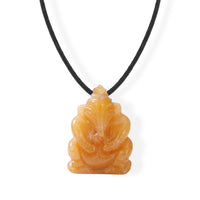 Yellow Jade 109.00 ctw 1.5 Carved Genish Necklace (16-19 Inches) in Silvertone