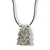 Fossilized Agate Carved Genish Necklace (16-19 Inches) in Silvertone 109.00 ctw