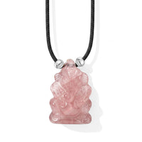 Galilea Rose Quartz 109.00 ctw 1.5 Carved Genish Necklace (16-19 Inches) in Silvertone