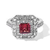 D''Joy Concave Cut Premium Tanzanian Raspberry Garnet, Moissanite Ring in Rhodium Over Sterling Silver (Size 10.0) 2.25 ctw