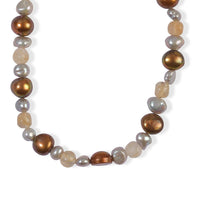 EverTrue Bronze and Grey Pearl (D), Gold Quartz 45.00 ctw Necklace (18 Inches) in Platinum Bond