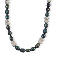 EverTrue White Howlite and Dark Green Pearl (D) 35.00 ctw Necklace (18 Inches) in Platinum Bond