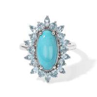 D''Joy Sonoran Turquoise and Lagoon Apatite 4.75 ctw Ring in Rhodium Over Sterling Silver (Size 10.0)