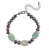 EverTrue Amazonite and Peacock Pearl 25.00 ctw Bracelet in Stainless Steel (7.25-9.25In)
