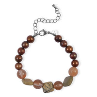 EverTrue Paintbrush Jasper, Lodolite and Brown Freshwater Pearl 50.00 ctw Bracelet in Stainless Steel (7.25-9.25In)