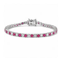 EverTrue Lab Grown Ruby and Moissanite 6.40 ctw Cluster Bracelet in Platinum Bond (6.50 In)
