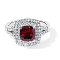 D''Joy Concave Cut Premium Tanzanian Raspberry Garnet, Moissanite Ring in Rhodium Over Sterling Silver (Size 10.0) 2.20 ctw