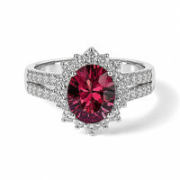 D'Joy Premium Tanzanian Raspberry Garnet, Moissanite Ring in Rhodium Over Sterling Silver (Size 10.0) 2.90 ctw