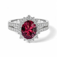 D''Joy Premium Tanzanian Raspberry Garnet, Moissanite Ring in Rhodium Over Sterling Silver (Size 10.0) 2.90 ctw