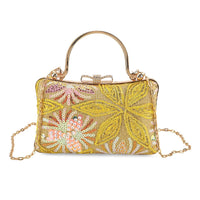 La Marey Yellow Faux Leather Sequin Phone Bag with Shoulder Strap
