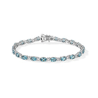 D''Joy Blue Zircon , Moissanite Line Bracelet 1 Row (Size - 8) in Rhodium OverSterling Silver , Silver Wt. 11 g 11.32 ctw