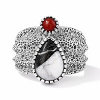 D''Joy Artisan Crafted Premium White Buffalo and Coral 2.70 ctw Ring in Sterling Silver (Size 7.0)