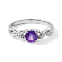 Amethyst 0.50 ctw Solitaire Leaf Ring in Sterling Silver (Size 7.0)