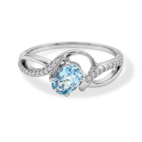 Blue Topaz, Simulated Diamond Ring in Sterling Silver (Size 8.0) 0.88 ctw