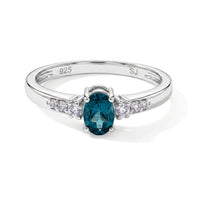 Teal Quartz, Simulated Diamond Ring in Sterling Silver (Size 7.0) 0.62 ctw