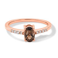 Smoky Quartz, Simulated Diamond Ring in 14K RG Over Sterling Silver (Size 7.0) 0.62 ctw