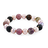 Multi-Tourmaline Beaded 120.00 ctw and Freshwater Pearl Stretchechble Bracelet