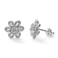 Engraved Flower Stud Earrings in Sterling Silver 2.50 Grams