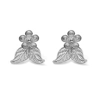 Filigree Leaf Drop and Flower Stud Set Earrings in Sterling Silver 3.40 Grams