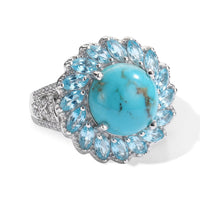 D''Joy AAA Sonoran Turquoise, Multi Gemstone Ring in Rhodium Over Sterling Silver (Size 6.0) 5.27 ctw