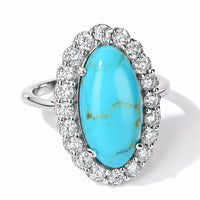 D''Joy Sonoran Turquoise, Moissanite Ring in Rhodium Over Sterling Silver (Size 6.0) 4.90 ctw