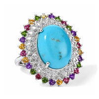 D''Joy AAA Sonoran Turquoise, Multi Gemstone Ring in Rhodium Over Sterling Silver (Size 6.0) 9.75 ctw