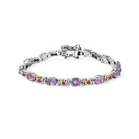 EverTrue Rose De France Amethyst and Orissa Rhodolite Garnet 5.40 ctw Bracelet in 18K YG Plated and Platinum Bond (6.50 In)
