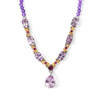 EverTrue Rose De France Amethyst and Multi Gemstone 27.40 ctw Necklace (18 Inches) in 18K YG Plated and Platinum Bond