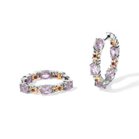 EverTrue Rose De France Amethyst and Orissa Rhodolite Garnet 4.50 ctw Hoop Earrings in 18K YG Plated and Platinum Bond