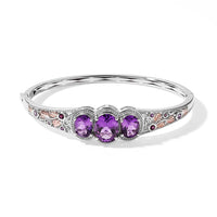 EverTrue Rose De France Amethyst and Multi Gemstone 9.60 ctw Bangle Bracelet in 18K RG Plated and Platinum Bond (7.25 In)