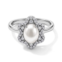 Simulated Pearls and Simulated Diamond Ring in Sterling Silver (Size 6.0)
