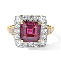 Certified & Appraised 10K Yellow Gold AAA Malawi Magenta Garnet, Luxuriant Lab Grown Diamond (G-H, SI) (0.90 cts) Ring (Size 6.0) 4.90 ctw
