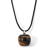 Tigers Eye 60.00 ctw Apple Pendant with Cord Necklace in Stainless Steel (Adjustable)