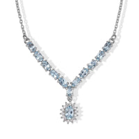 D''Joy Santa Maria Aquamarine, Moissanite Necklace (18-20 Inches) in Rhodium Over Sterling Silver 2.65 ctw