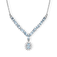 D''Joy Santa Maria Aquamarine, Moissanite Necklace (18-20 Inches) in Rhodium Over Sterling Silver 2.65 ctw